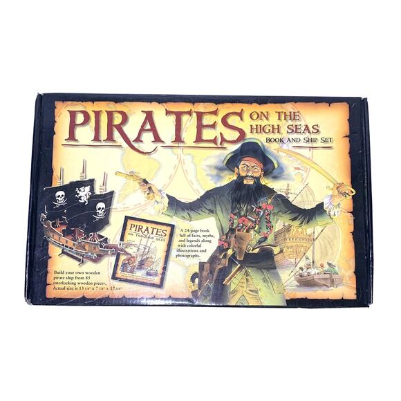 Pirate Model Ship Kit Pirates On The High Seas Book & Ship Set 2007 Wood NIP - Picture 1 of 8